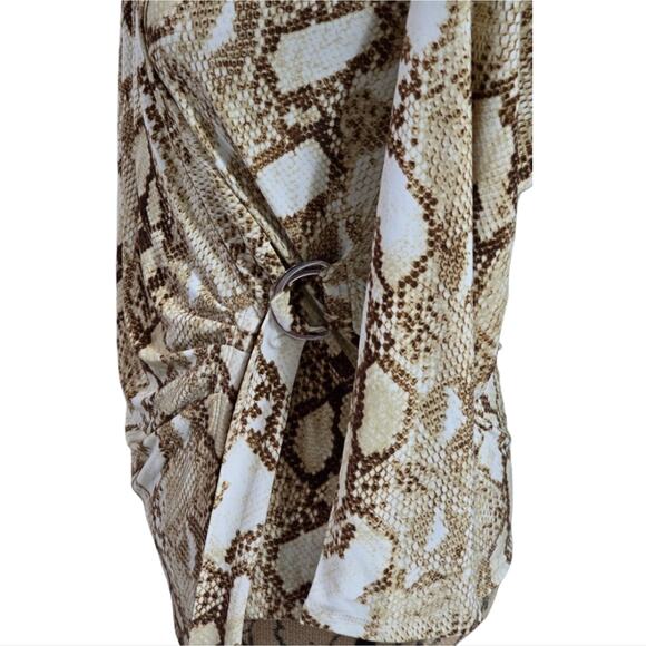 Ralph Lauren Tan & White Snakeskin Surplice Belted Waist Stretch Blouse Size M - Picture 6 of 8